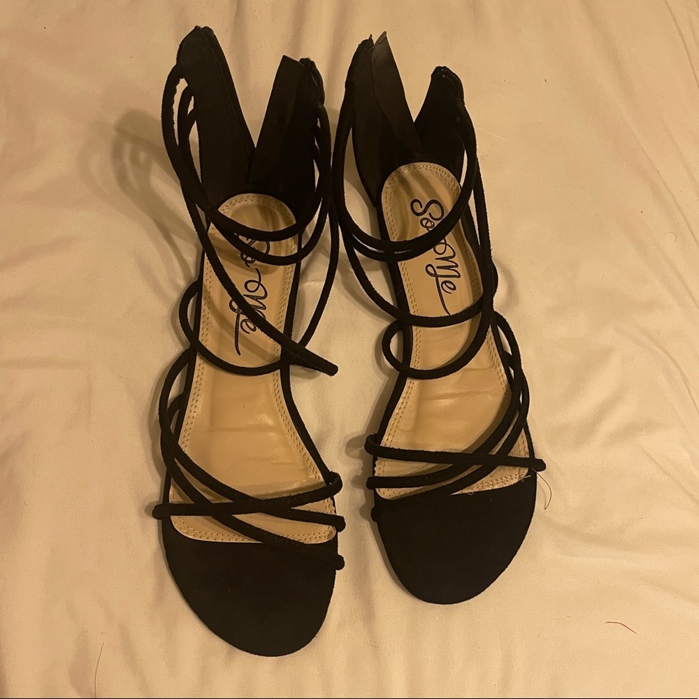 So Me Black Strappy Ankle Sandals